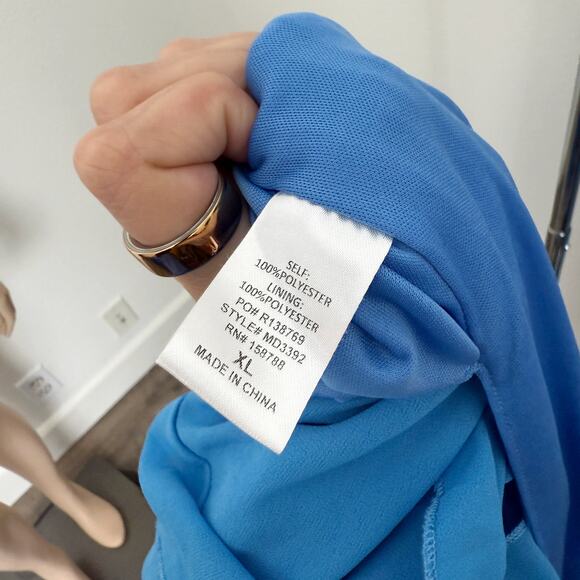 [Petal & Pup] Blue Ciao Tiered Ruffles V-Neck Maxi Dress Side Slit Wedding Sz XL - Picture 10 of 11